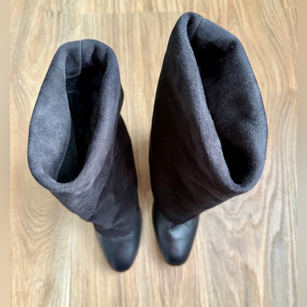 STUART WEITZMAN Lucinda Black Suede & Leather Fold-Over Boots - Picture 8 of 11